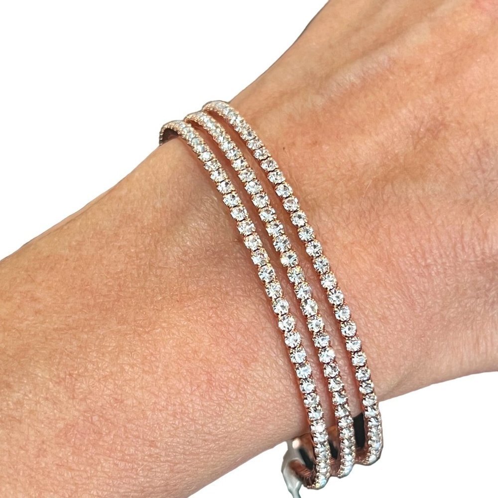 Crystal Rhinestone Rose Gold Tone Bangle Bracelet Fashion Jewelry NWT